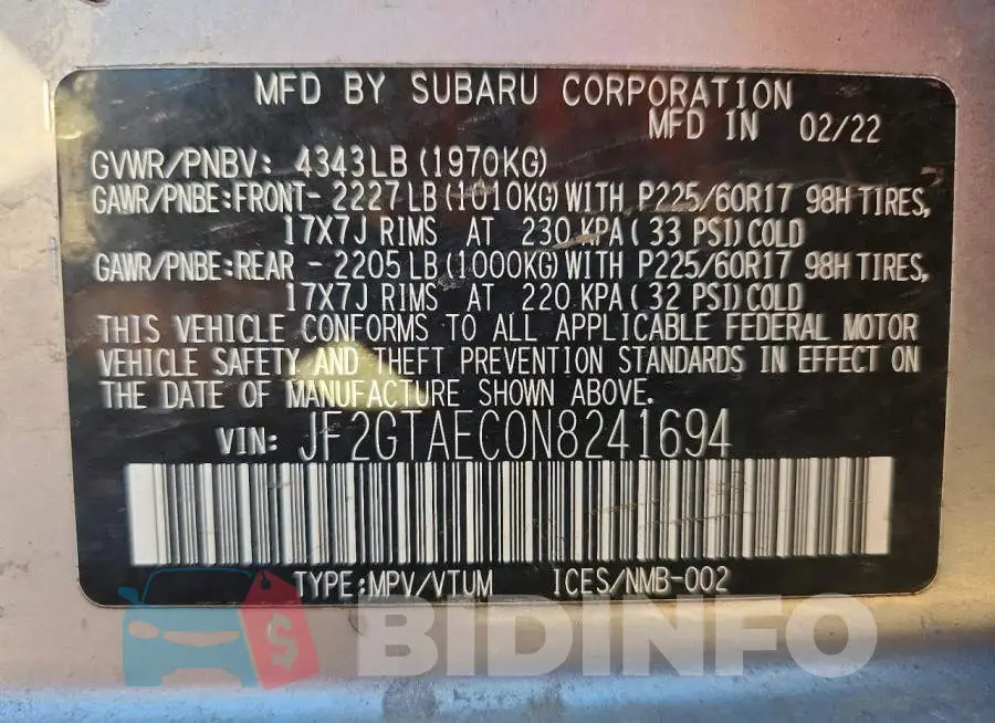 JF2GTAEC0N8241694 Photo# 13