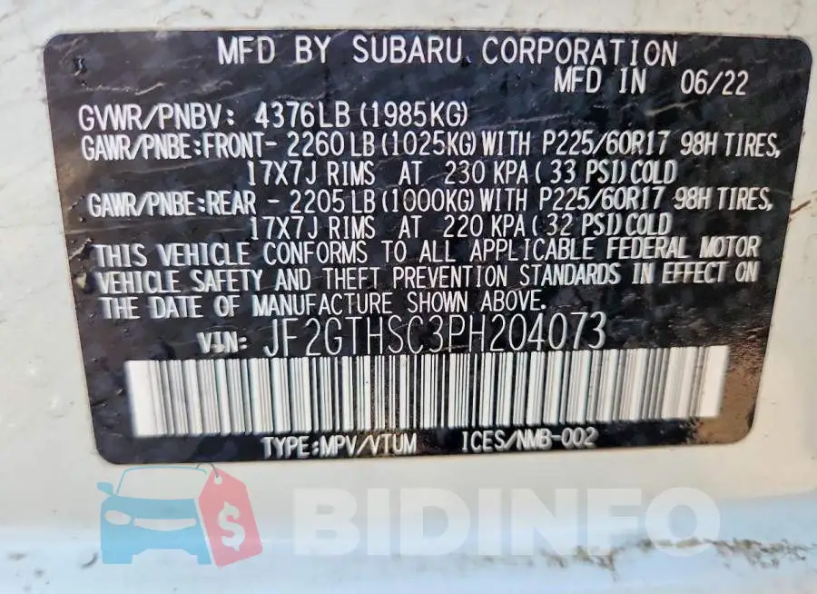 JF2GTHSC3PH204073 Photo# 13