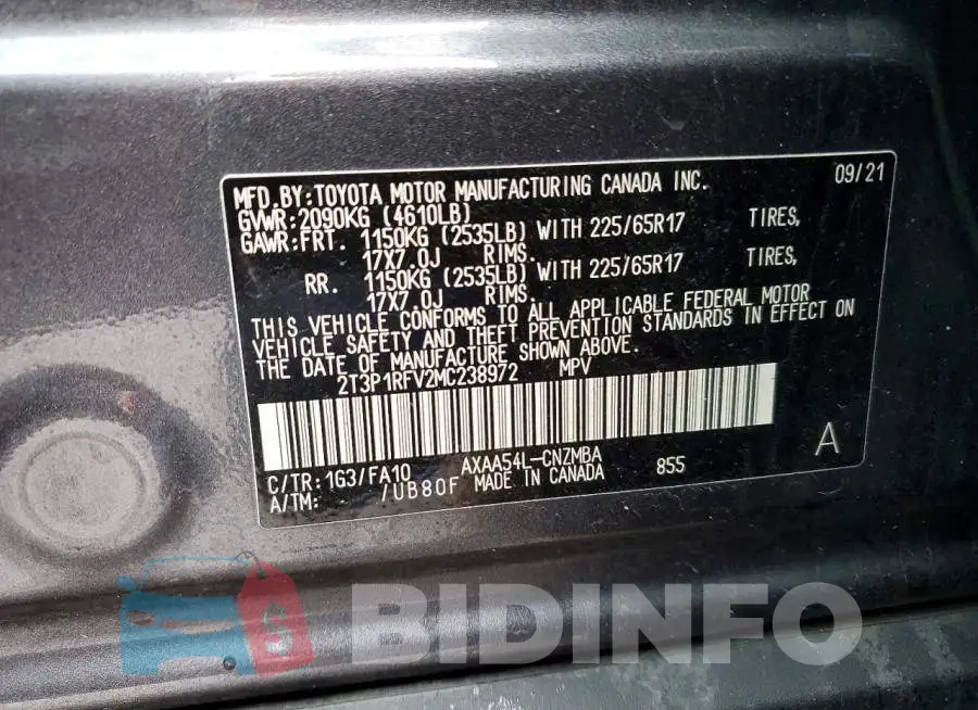 2T3P1RFV2MC238972 Photo# 14
