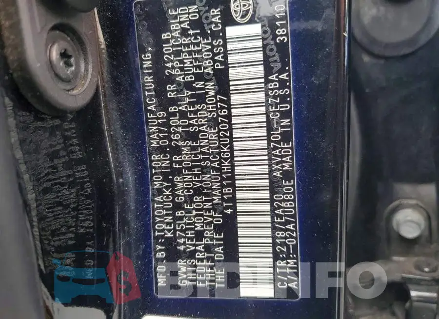 4T1B11HK6KU207677 Photo# 12