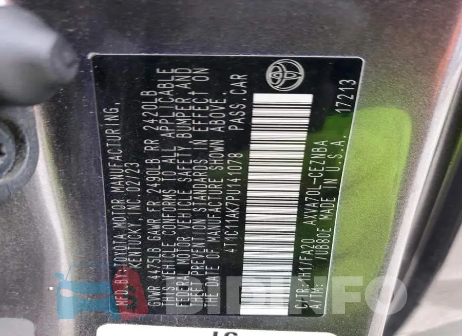 4T1C11AK7PU141078 Photo# 12