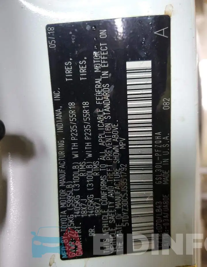 5TDYZ3DC5JS951792 Photo# 14