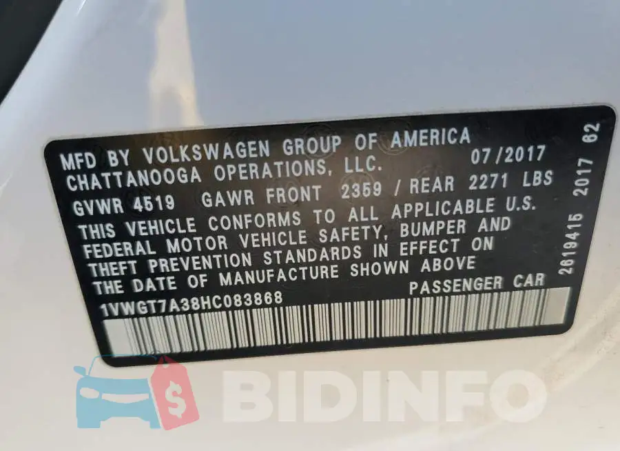 1VWGT7A38HC083868 Photo# 12