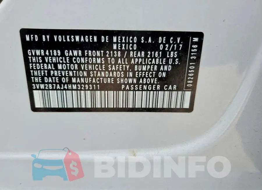 3VW2B7AJ4HM329311 Photo# 12