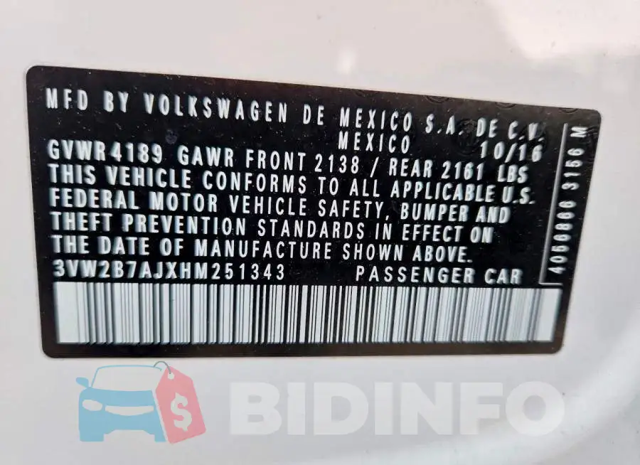 3VW2B7AJXHM251343 Photo# 12