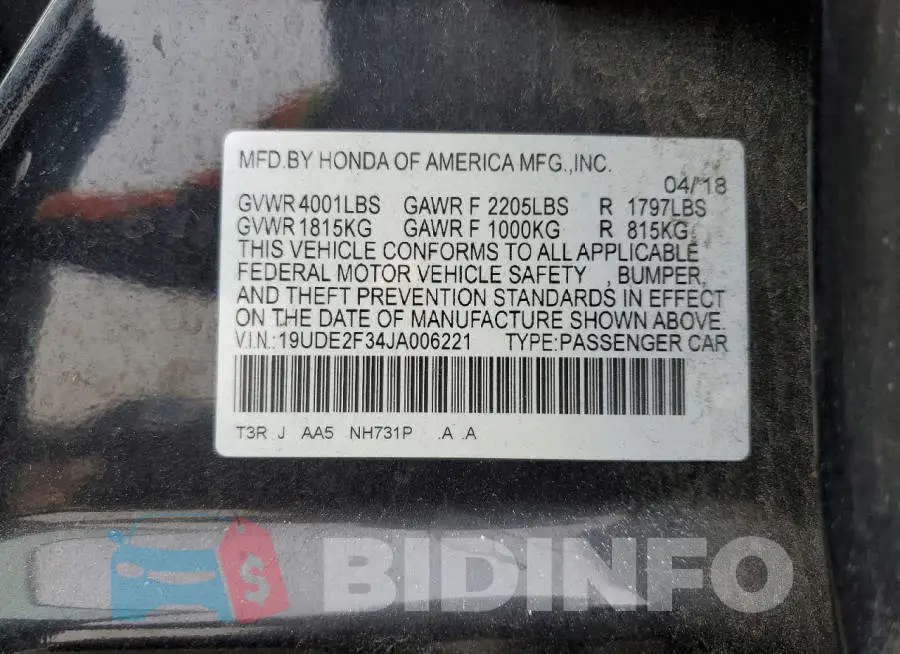 19UDE2F34JA006221 Photo# 13