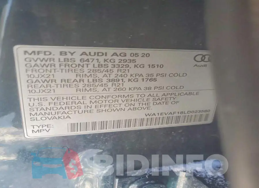 WA1EVAF18LD023580 Photo# 13