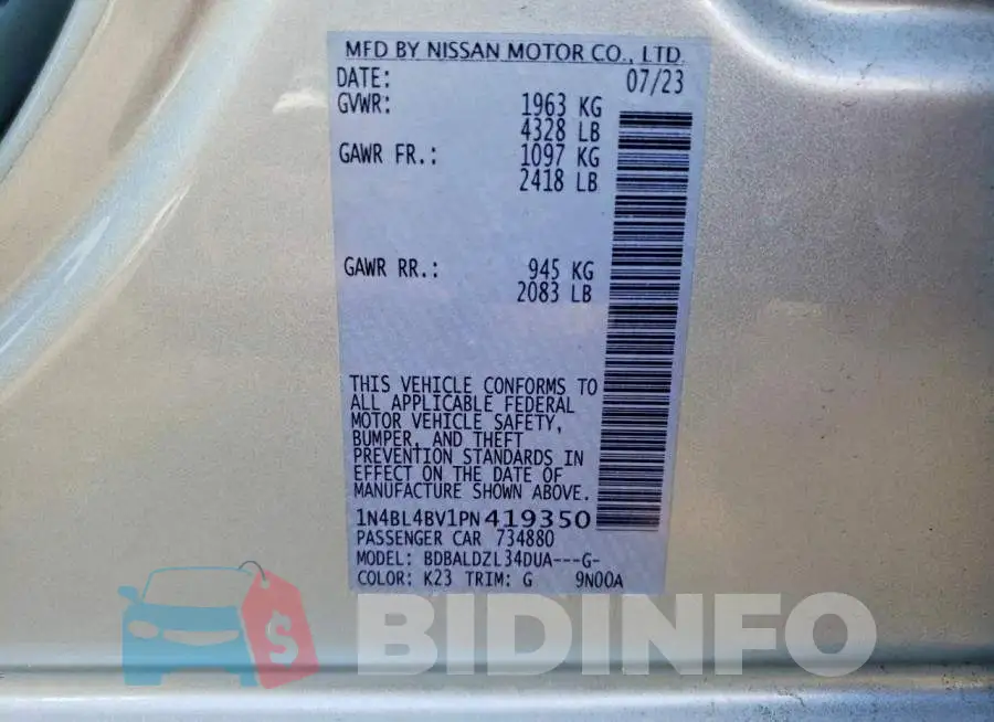 1N4BL4BV1PN419350 Photo# 12