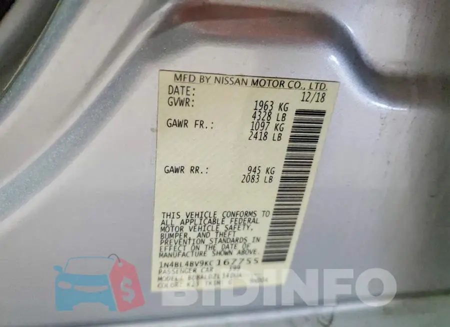1N4BL4BV9KC167755 Photo# 12