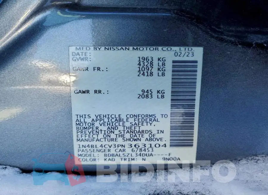 1N4BL4CV3PN363104 Photo# 12