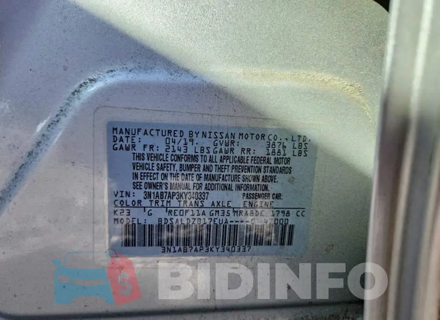 3N1AB7AP3KY340337 Photo# 13