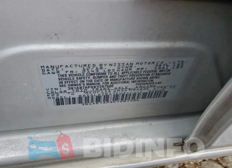 3N1AB7APXKY287586 Photo# 13