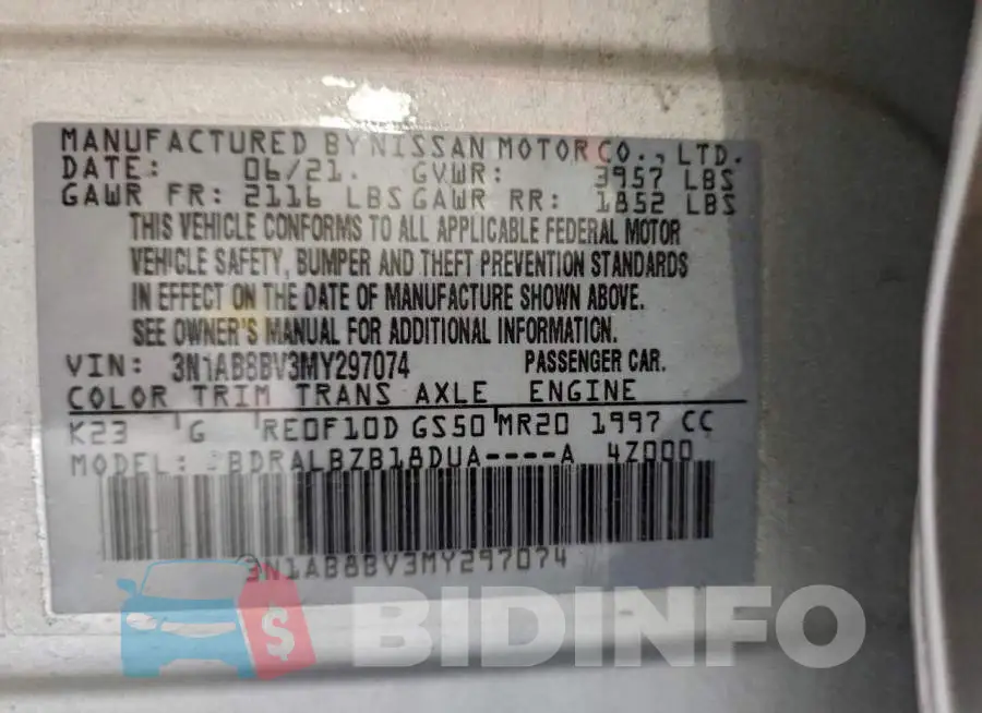 3N1AB8BV3MY297074 Photo# 12