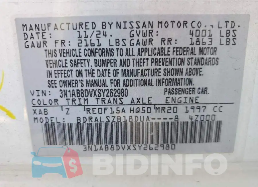 3N1AB8DVXSY262980 Photo# 12