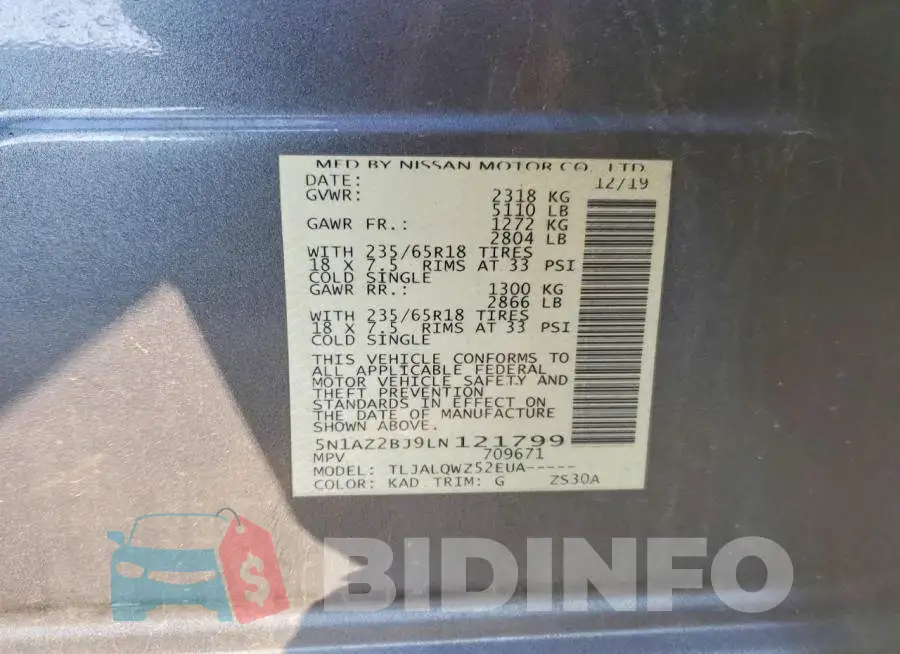 5N1AZ2BJ9LN121799 Photo# 13