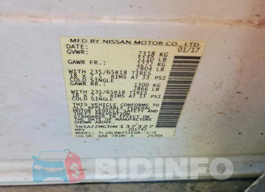 5N1AZ2MG3HN137327 Photo# 13