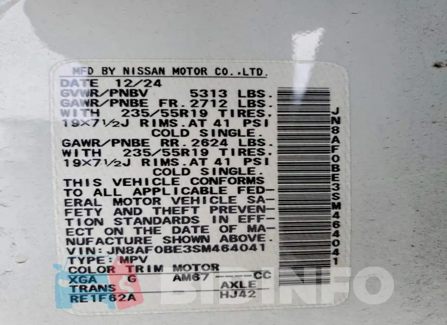 JN8AF0BE3SM464041 Photo# 13