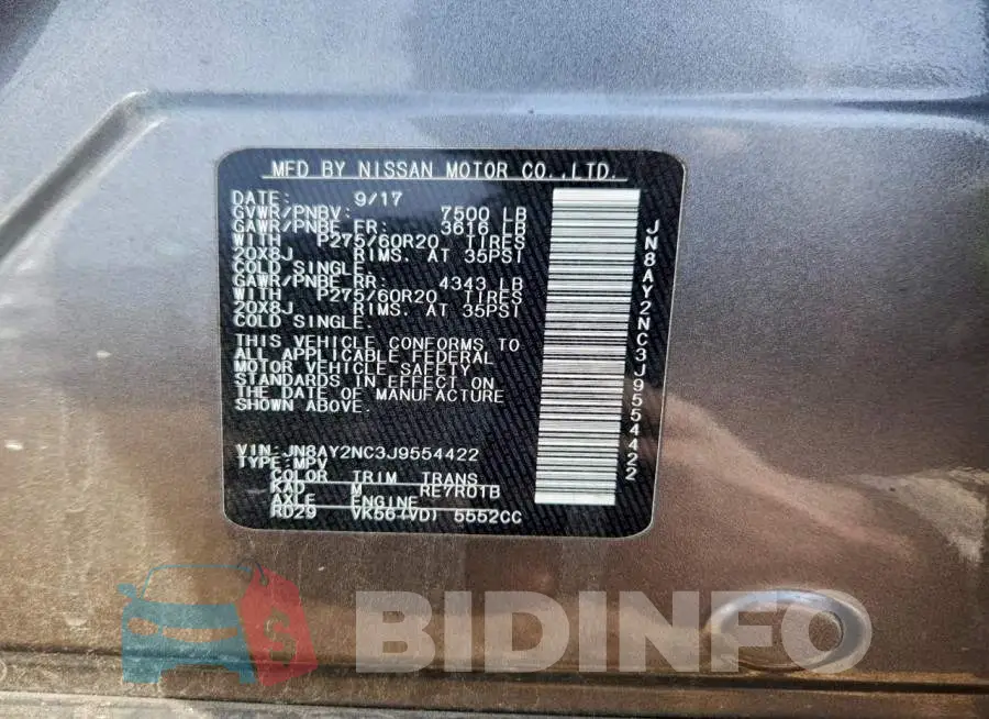 JN8AY2NC3J9554422 Photo# 14