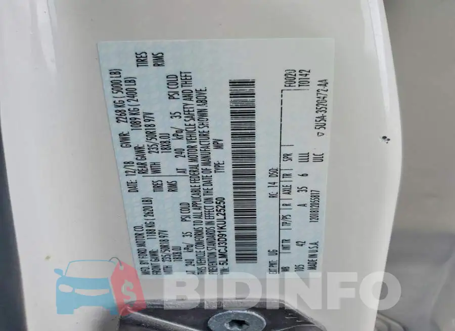 5LMCJ3D91KUL25250 Photo# 13