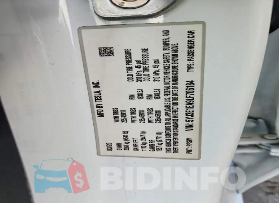 5YJ3E1EA9LF706184 Photo# 12