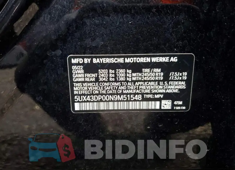 5UX43DP00N9M51548 Photo# 13