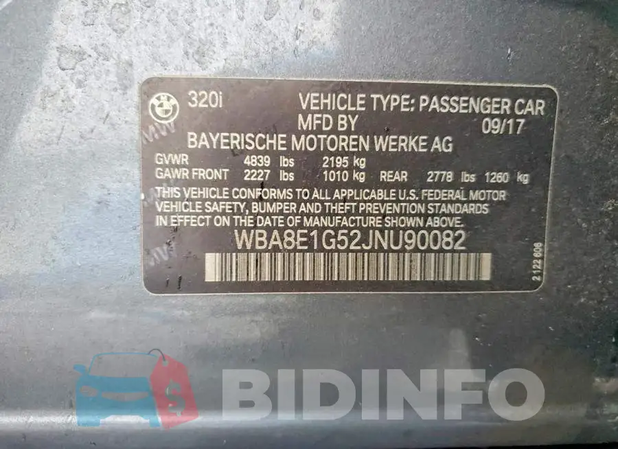 WBA8E1G52JNU90082 Photo# 13