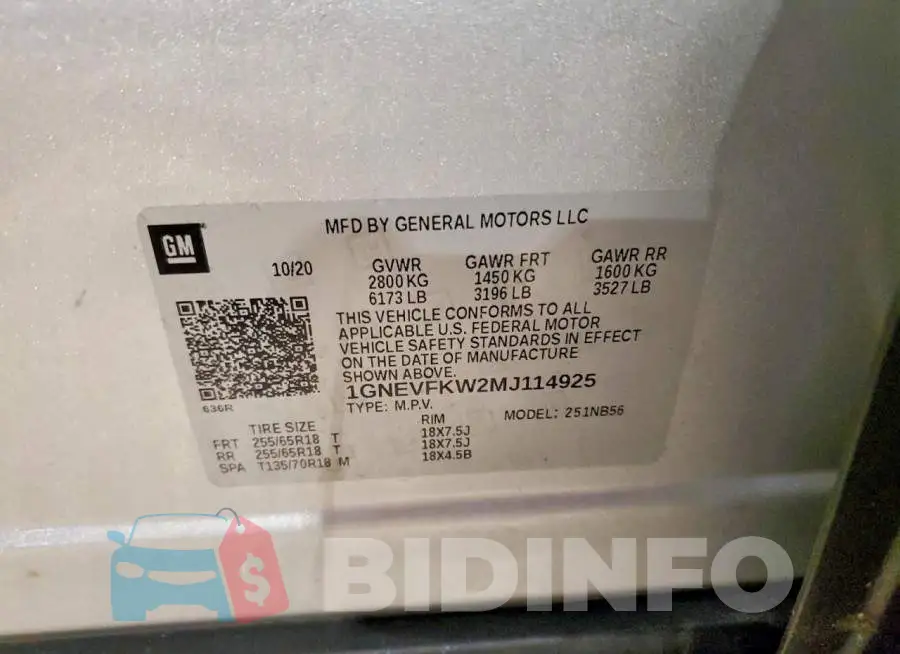 1GNEVFKW2MJ114925 Photo# 13