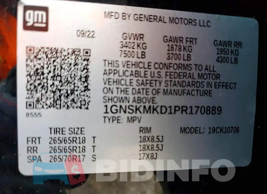 1GNSKMKD1PR170889 Photo# 13