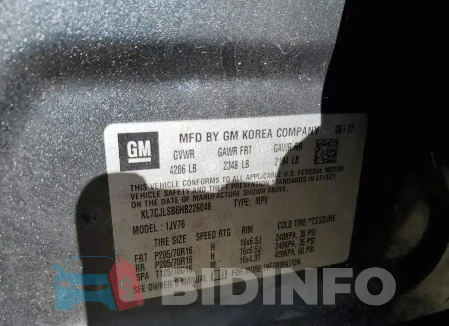 KL7CJLSB6HB226048 Photo# 13