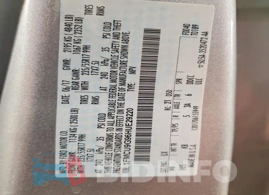 1FMCU9G96HUE29220 Photo# 13