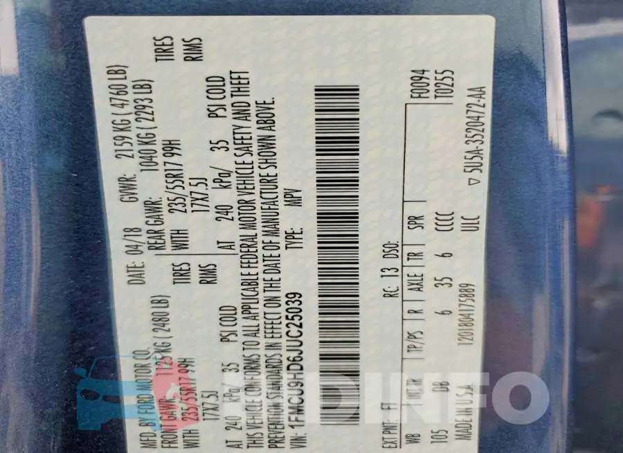 1FMCU9HD6JUC25039 Photo# 14