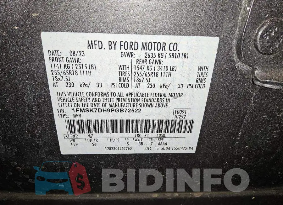 1FMSK7DH9PGB72522 Photo# 13