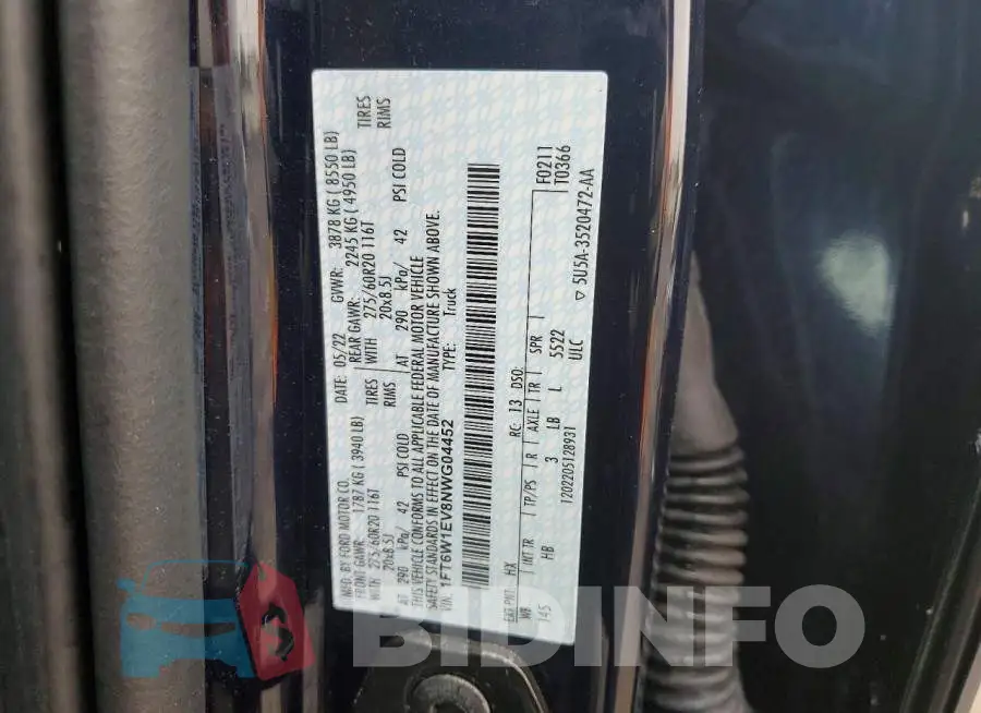 1FT6W1EV8NWG04452 Photo# 12
