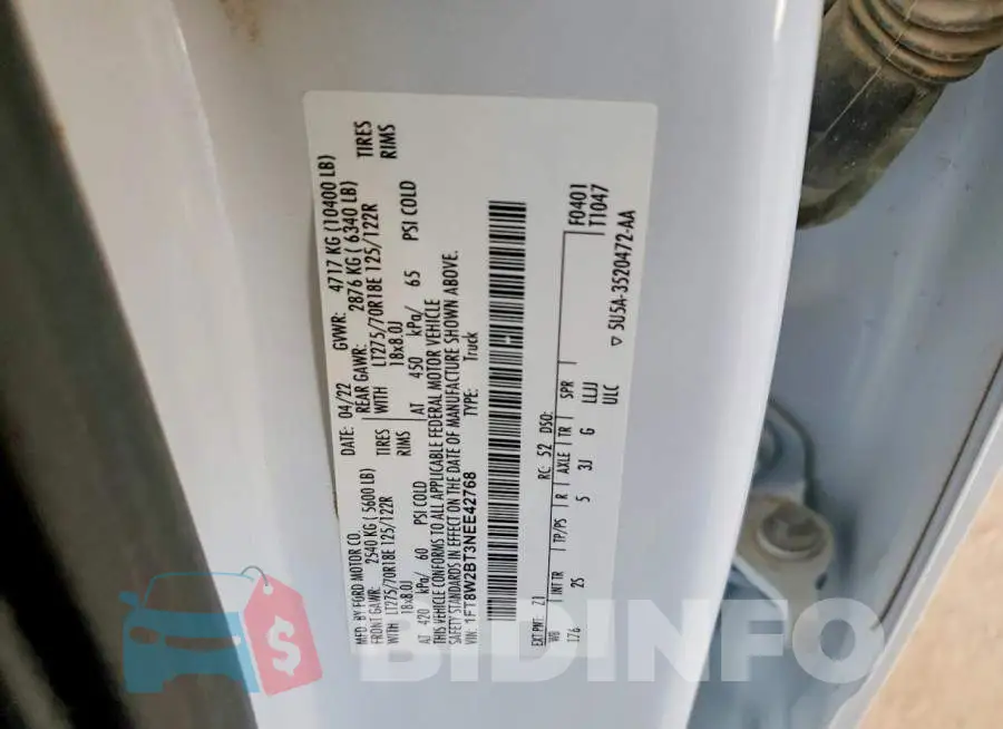 1FT8W2BT3NEE42768 Photo# 12