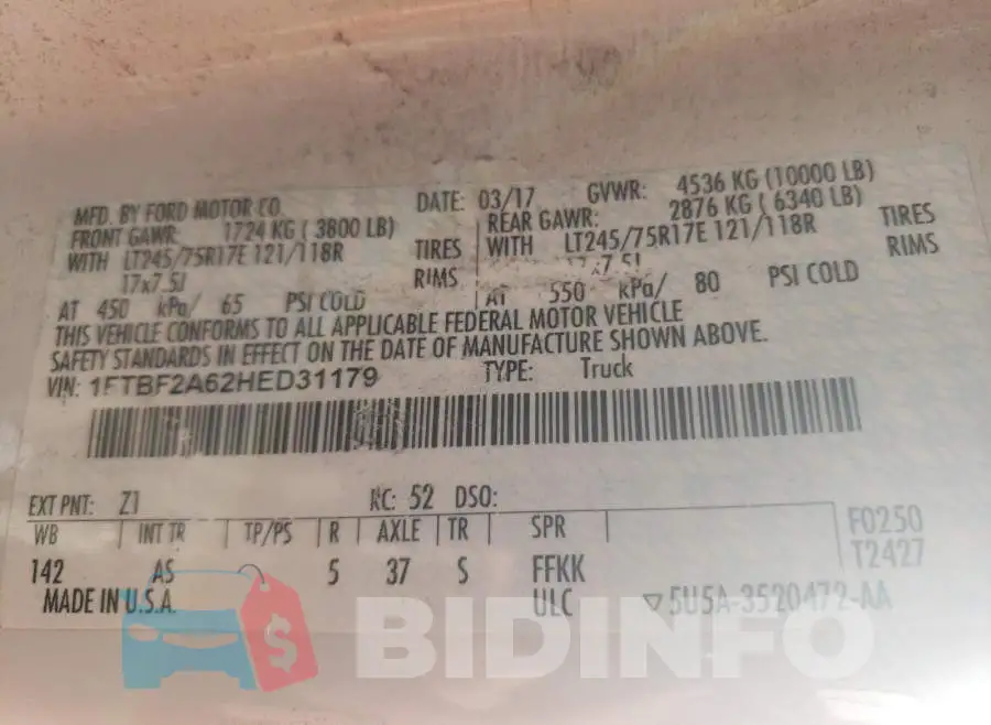 1FTBF2A62HED31179 Photo# 9