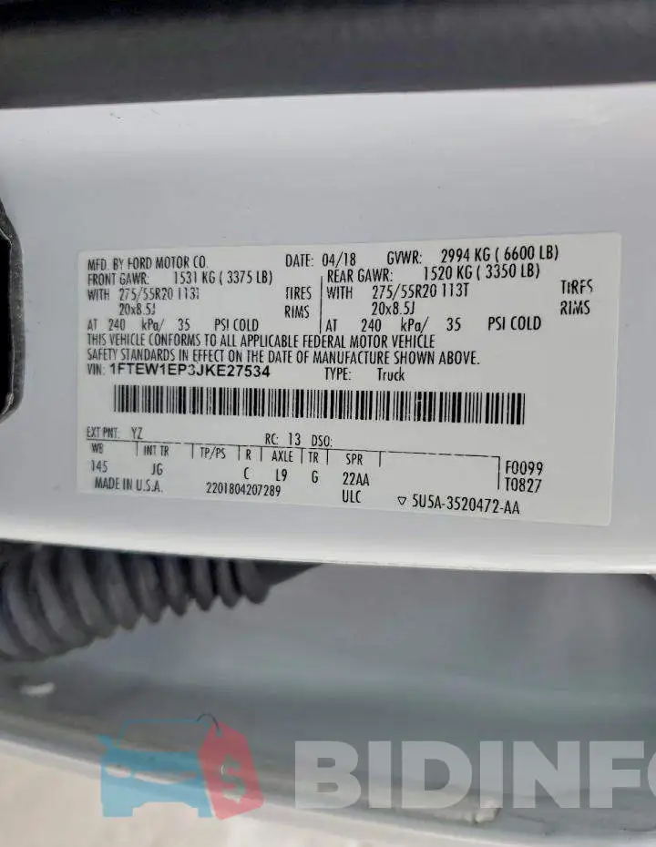 1FTEW1EP3JKE27534 Photo# 12