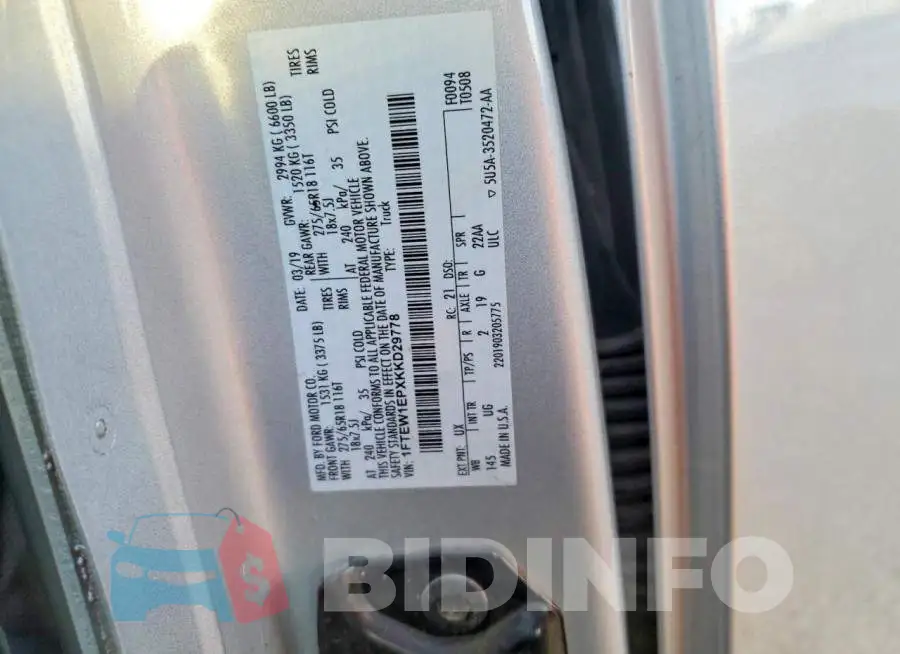 1FTEW1EPXKKD29778 Photo# 13