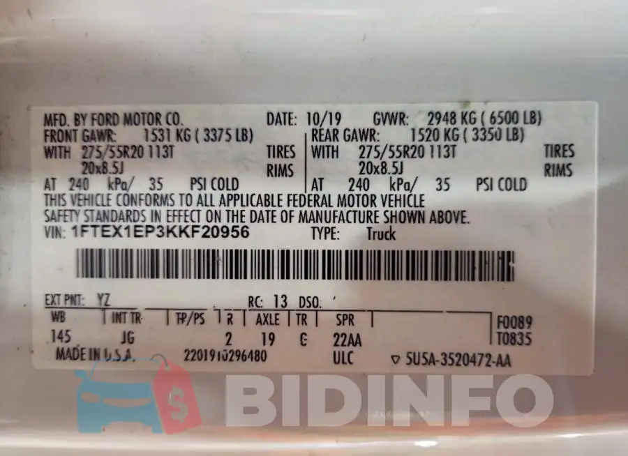 1FTEX1EP3KKF20956 Photo# 12