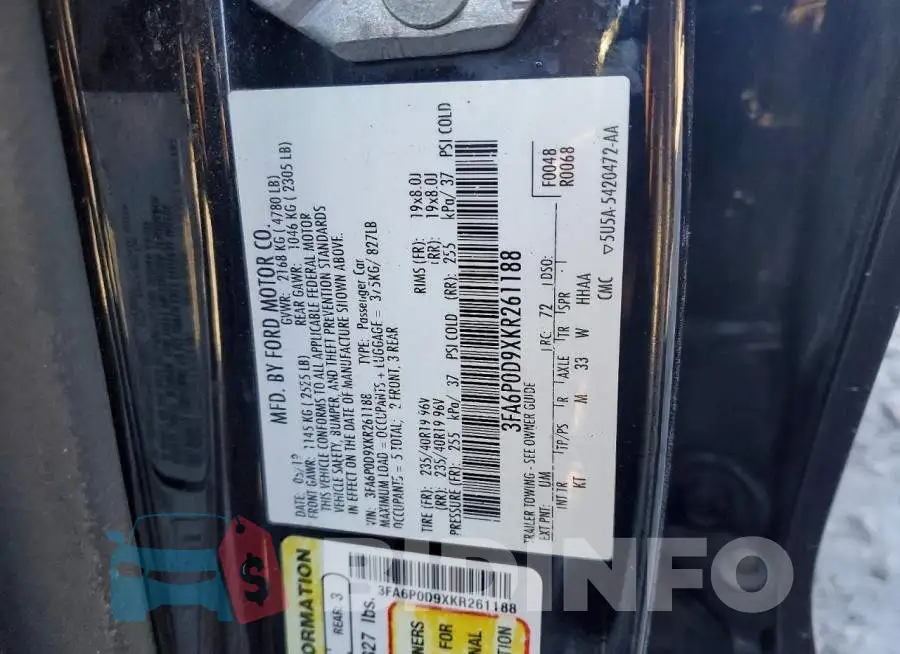 3FA6P0D9XKR261188 Photo# 12