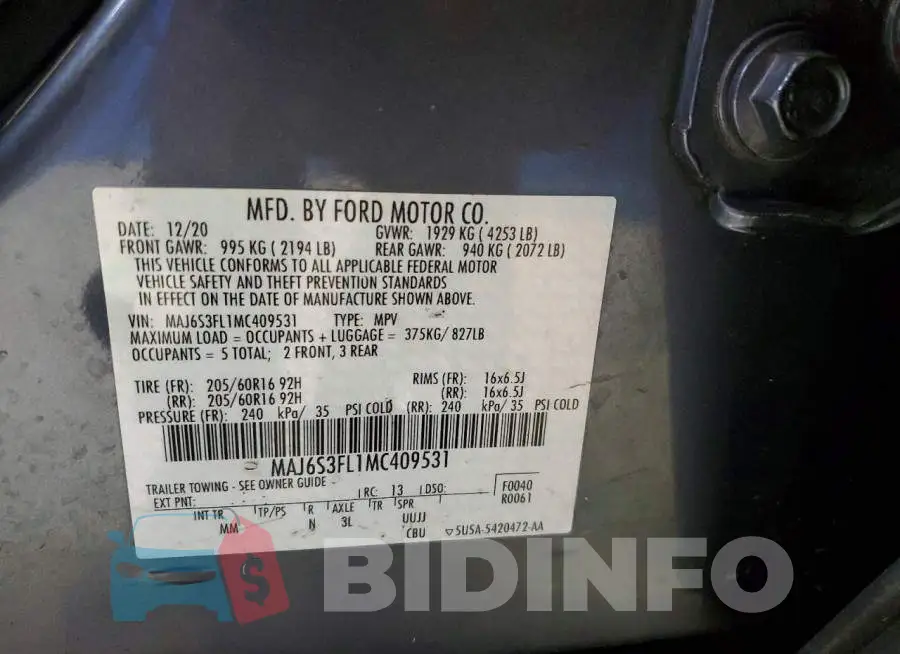 MAJ6S3FL1MC409531 Photo# 13