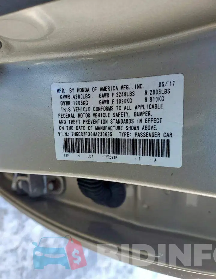 1HGCR2F38HA230635 Photo# 12