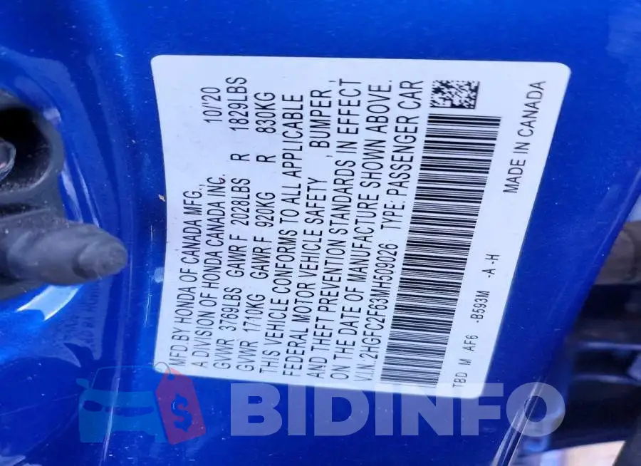 2HGFC2F63MH509026 Photo# 13