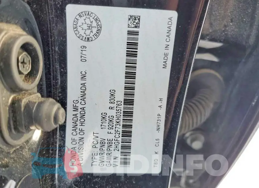 2HGFC2F73KH035763 Photo# 12