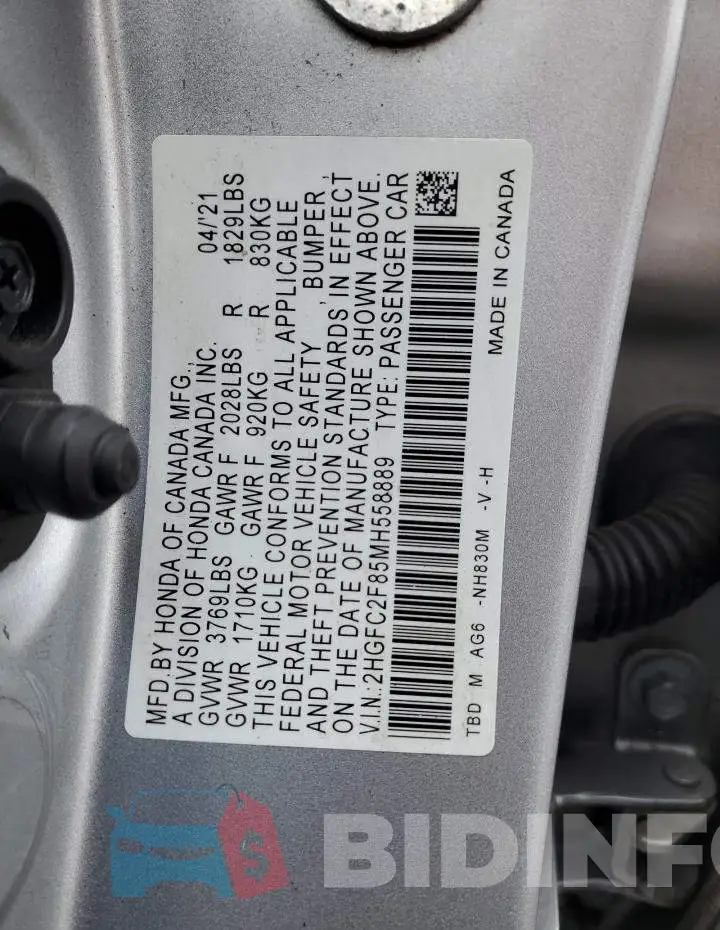 2HGFC2F85MH558889 Photo# 12