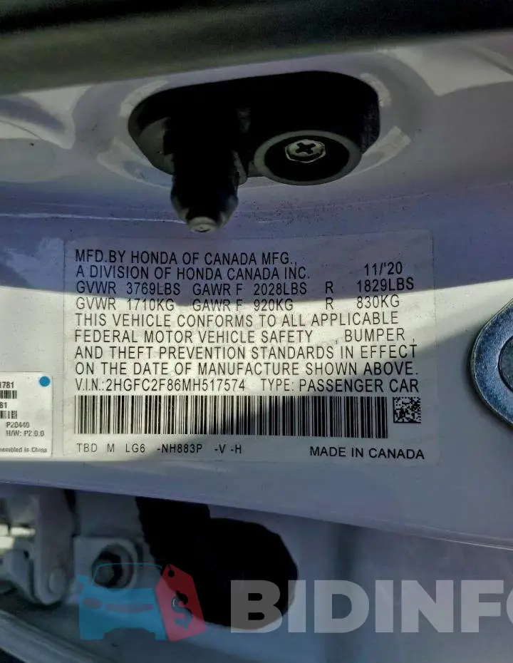 2HGFC2F86MH517574 Photo# 12