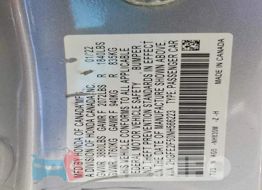 2HGFE2F50NH566223 Photo# 12