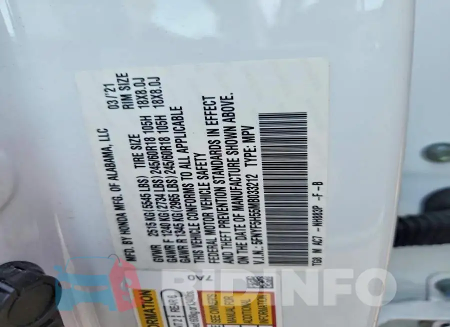 5FNYF5H55MB033212 Photo# 13