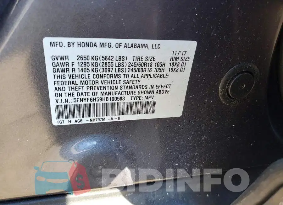 5FNYF6H59HB100583 Photo# 13