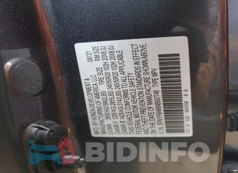 5FNYF6H66NB007749 Photo# 13