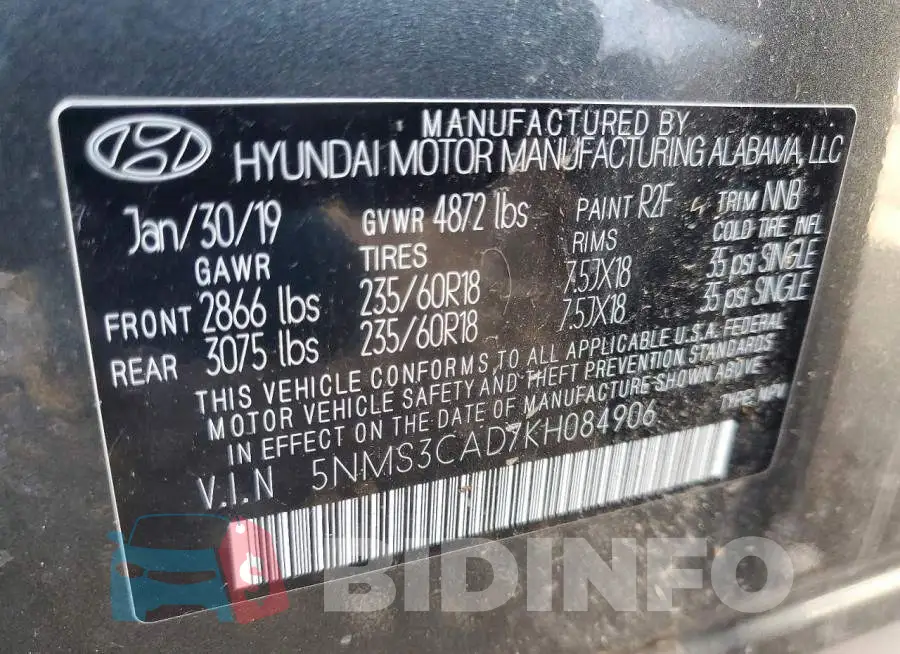 5NMS3CAD7KH084906 Photo# 14